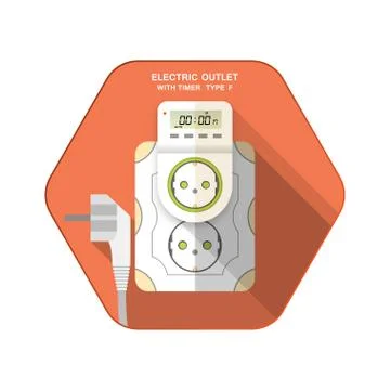 Vector isolated icon of white electric socket type F with digital timer and L 스톡 일러스트