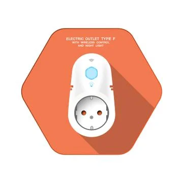 Vector isolated icon of white electric socket type F with night light and wir Stock Illustration
