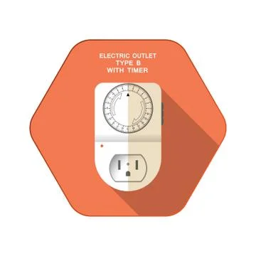 Vector isolated icon of white electric socket type B with mechanic round time Stock Illustration