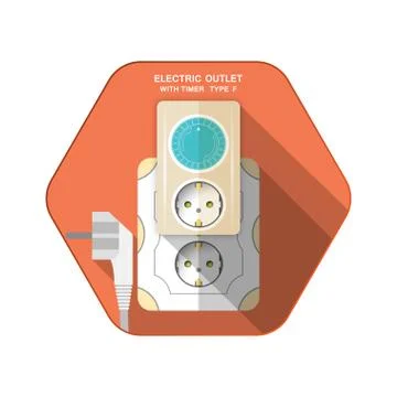 Vector isolated icon of white electric plug type F, timer with outlet and mec イラスト素材