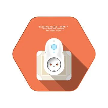 Vector isolated icon of white electric socket type F with insert timer with w Stock Illustration
