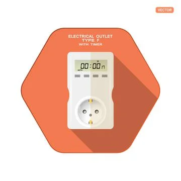 Vector isolated icon of white electrical socket type F with digital timer, fo イラスト素材