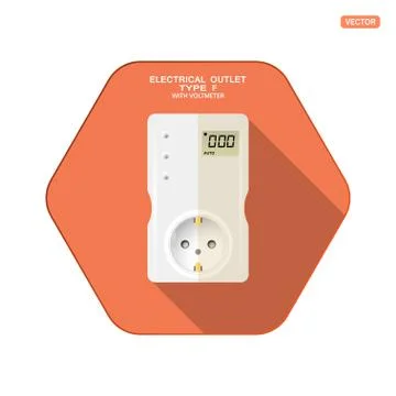 Vector isolated icon of white electrical socket type F with digital voltmeter Stock Illustration
