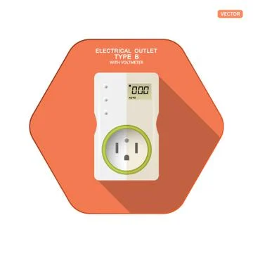 Vector isolated icon of white electrical socket type B with digital voltmeter Stock Illustration