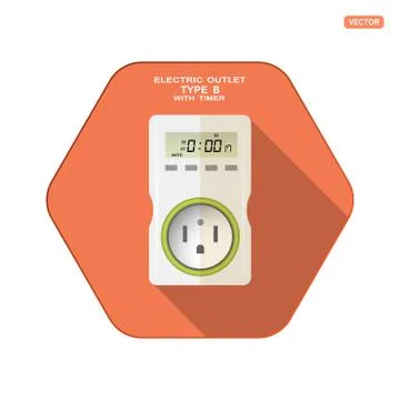 Vector isolated icon of white electrical socket type B with digital timer, fo Stock Illustration