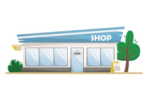 Vector isolated illustration with the building of the roadside shop. Stock-Illustration