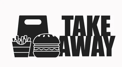 Vector Isolated Illustration of Burger and Fries and a take away bag. Stock Illustration