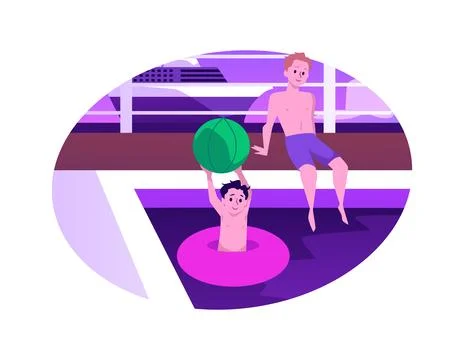 Vector isolated illustration of children playing in the pool with ball, Family Stock Illustration