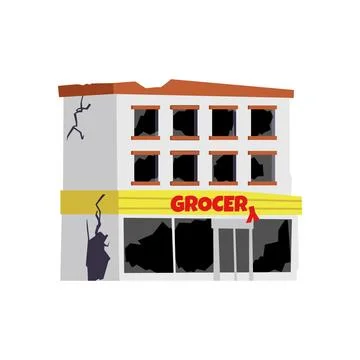 Vector isolated illustration of destroyed grocery, vandalism, consequences of Ilustración de archivo