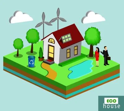 Vector isolated illustration of environmentally friendly house Stock Illustration