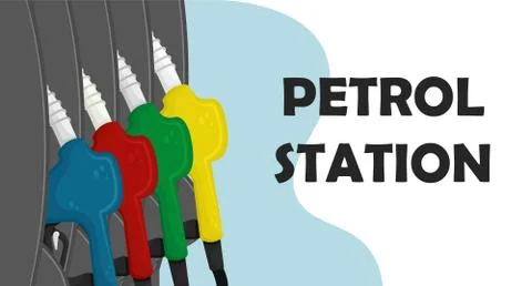 Vector isolated illustration with petrol guns in a petrol pump. Space for tex Stock Illustration