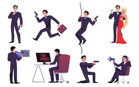 Vector isolated illustration set for secret agent concept on white background Stock Illustration
