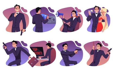 Vector isolated illustration set for secret agent concept on gradient background Stock Illustration