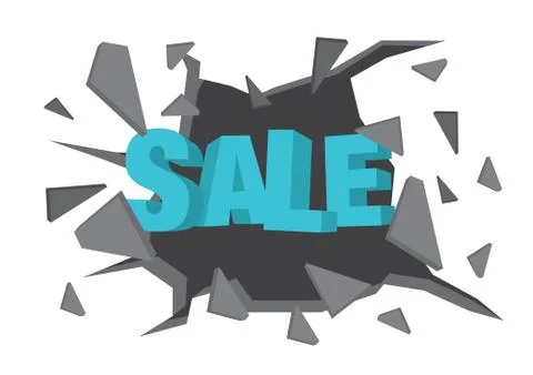 Vector isolated illustration of a typography 3D phase Sale breaking through t Illustrazione stock