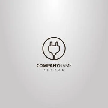 Vector isolated line art logo of electric plug in a round frame 스톡 일러스트