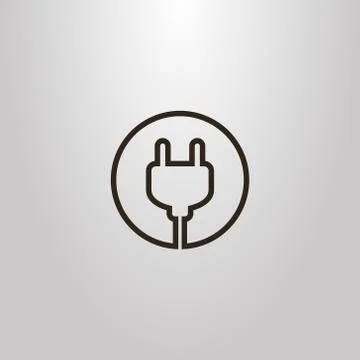 Vector isolated line art sign of electric plug in a round frame Stock Illustration