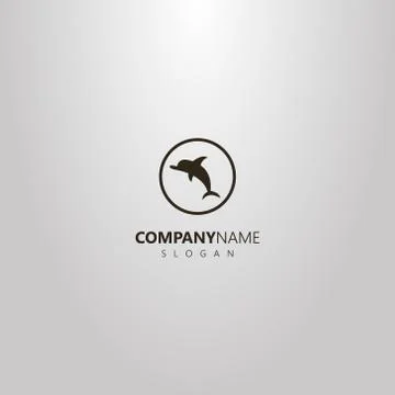 Vector isolated logo of flat art dolphin in a round frame Illustrazione stock