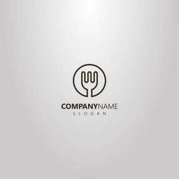 Vector isolated logo of line art kitchen fork in a round frame Иллюстрация