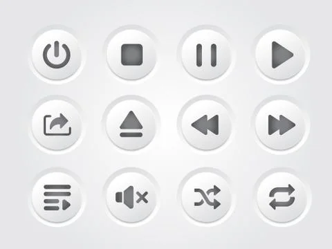 Vector isolated music player gray gradient interface design icon collection Illustrazione stock
