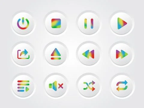 Vector isolated music player rainbow gradient interface design icon collectio Stock Illustration