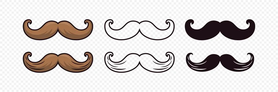 Vector Isolated Mustache Set. Face Party Decoration for Portrait, Stencil Stock Illustration