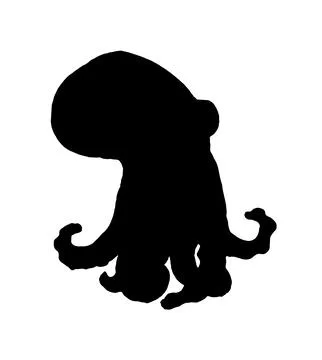 Vector isolated octopus silhouette in black on white background for menu design Illustrazione stock
