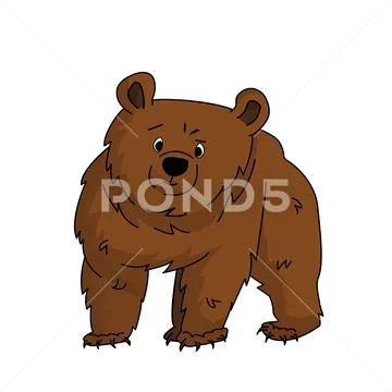 Vector isolated outline cartoon brown bear grizzly stands and learning ...