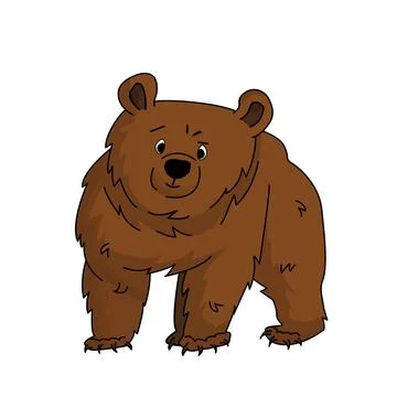 Vector isolated outline cartoon brown bear grizzly stands and learning someth Stock Illustration