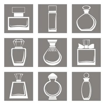 Vector isolated perfume bottles icons set Stock Illustration