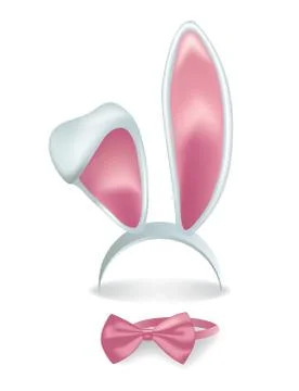 Vector isolated pink rabbit ears with bow tie. イラスト素材