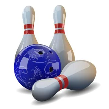 Vector isolated realistic bowling ball and three pins 스톡 일러스트