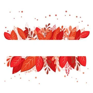Vector isolated rectangular frame of red dry autumn leaves. Border for text.. Stock Illustration