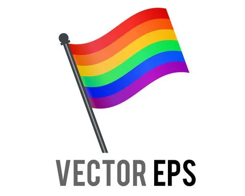 Vector isolated rectangular rainbow flag icon with silver pole Stock Illustration