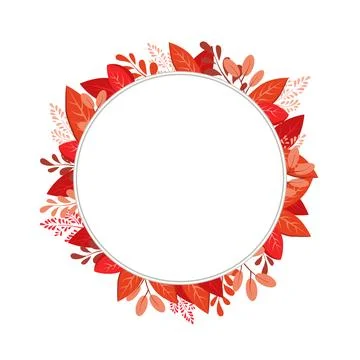 Vector isolated round frame of red dry autumn leaves. Border for text. Flat.. Stock Illustration