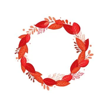 Vector isolated round frame of red dry alder autumn leaves. Border for text a Stock Illustration