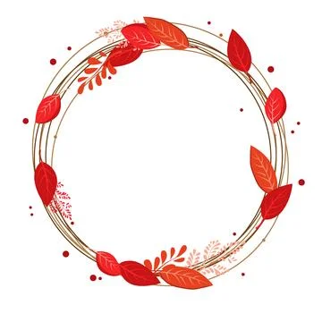 Vector isolated round frame of red dry alder autumn leaves. Border for text a Stock Illustration