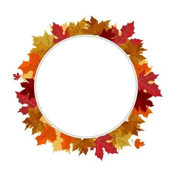 Vector isolated round frame of yellow dry autumn leaves. Border for text. F.. Stock Illustration