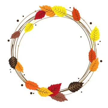 Vector isolated round frame of yellow dry autumn leaves. Border for text. F.. Stock Illustration
