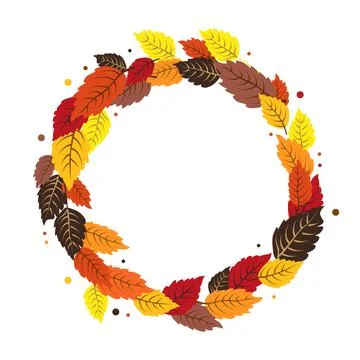 Vector isolated round frame of yellow dry autumn leaves. Border for text. F.. Stock Illustration