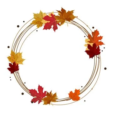 Vector isolated round frame of yellow dry autumn leaves. Border for text. F.. Stock Illustration