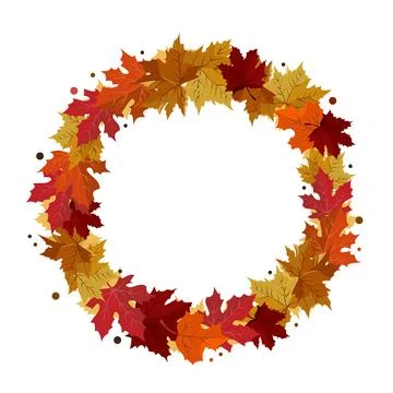 Vector isolated round frame of yellow dry autumn leaves. Border for text. F.. Stock Illustration
