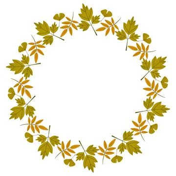 Vector isolated round frame of yellow dry autumn leaves. Border for text. Fla Stock Illustration
