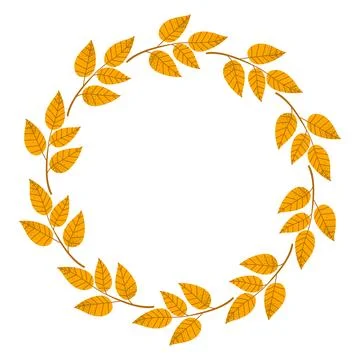 Vector isolated round frame of yellow dry autumn leaves. Border for text. Fla Stock Illustration