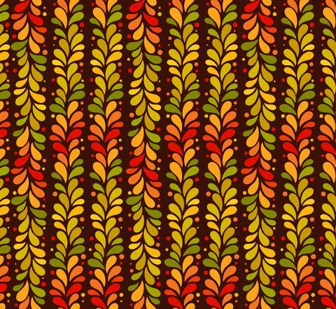 Vector isolated seamless autumn colored vertical line of leaves background Stock Illustration