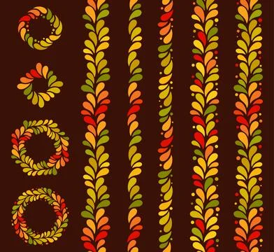 Vector isolated seamless autumn colored vertical line of leaves background Stock Illustration