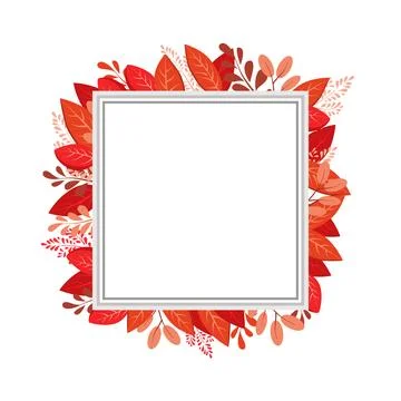 Vector isolated square frame of red dry autumn leaves. Border for text. Fla.. Stock Illustration