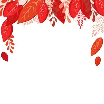 Vector isolated square frame of red dry autumn leaves. Border for text. Fla.. Stock Illustration