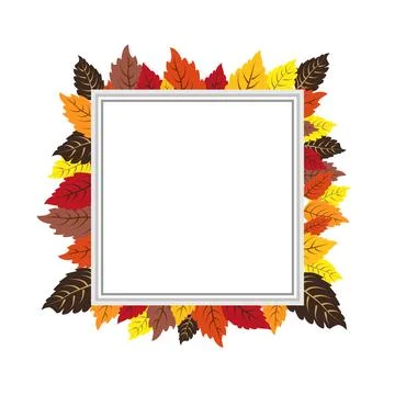 Vector isolated square frame of yellow dry autumn leaves. Border for text. .. Stock Illustration