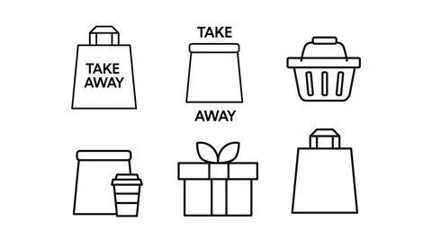 Vector Isolated Take Away Icon Set or Collection. Stock Illustration