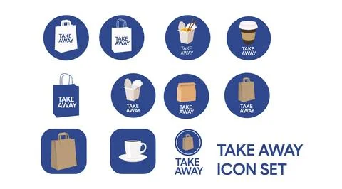 Vector Isolated Take Away Icon Set or Collection. Stock Illustration
